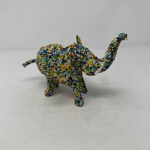 Handmade‎ Beaded African Elephant Figurine Multicolor Wire Art Sculpture